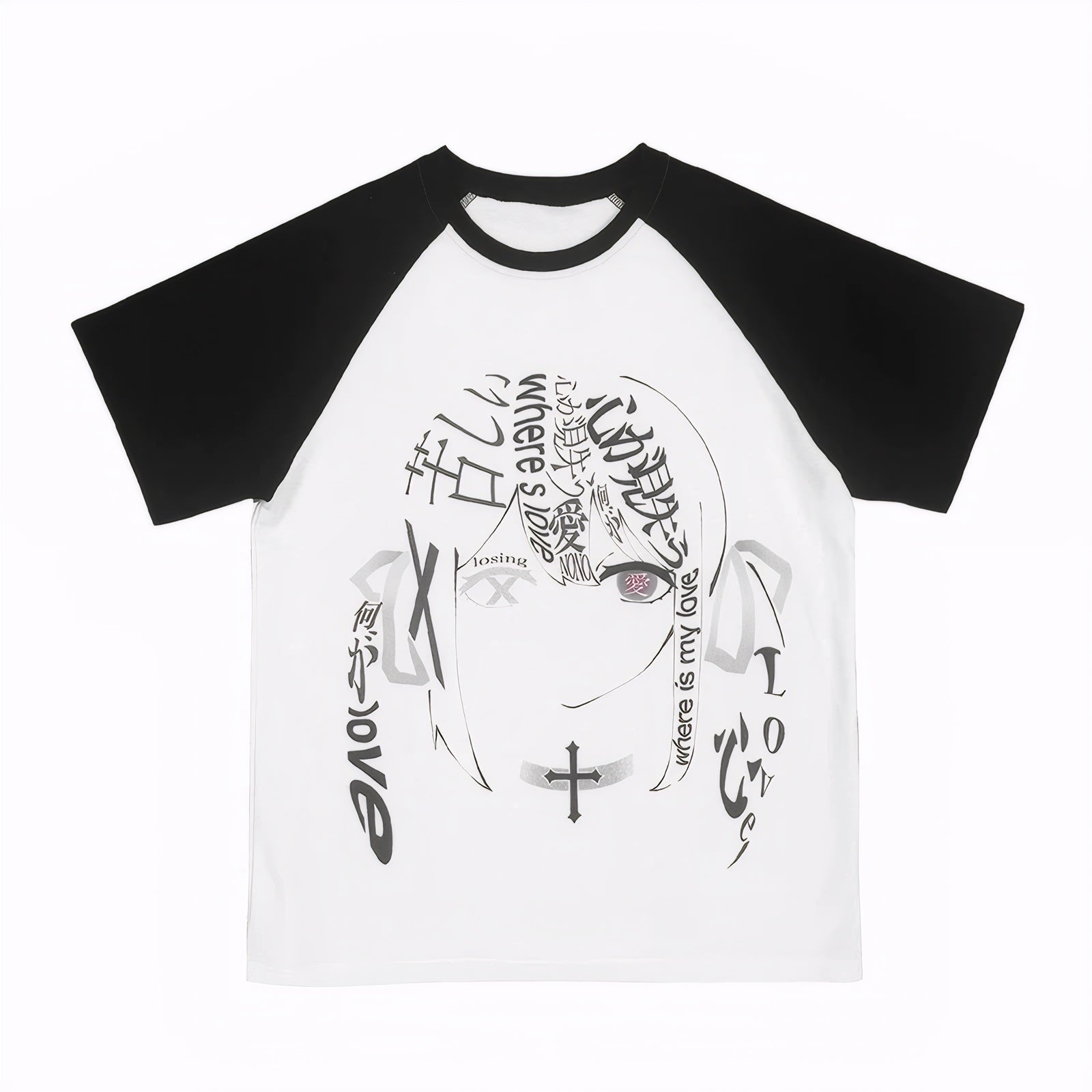 Creepy cute blood-splatter anime girl print tee e-girl fashion soft grunge top